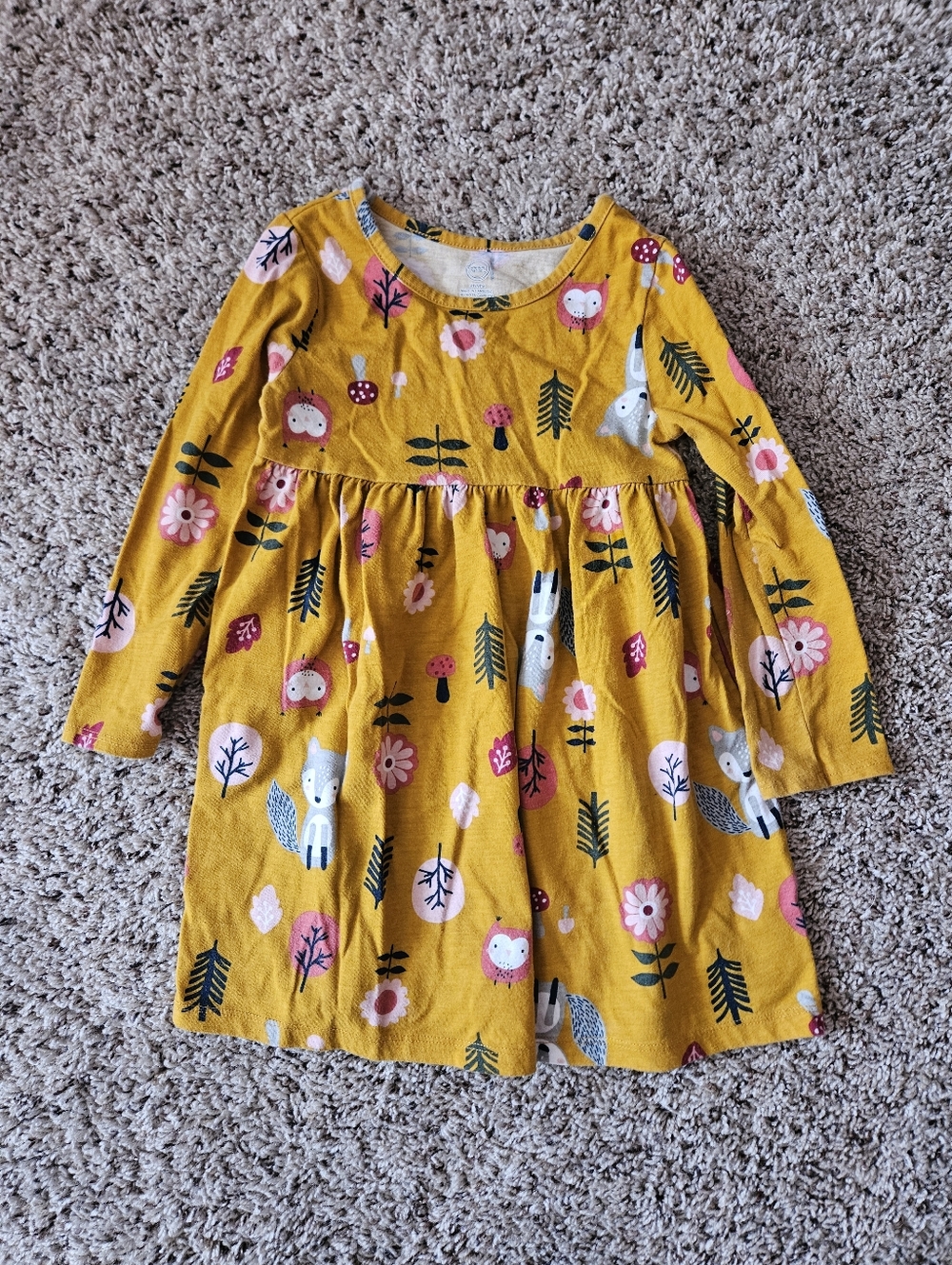 Wonder Nation Mustard Yellow Floral Dress with Pink Flowers
